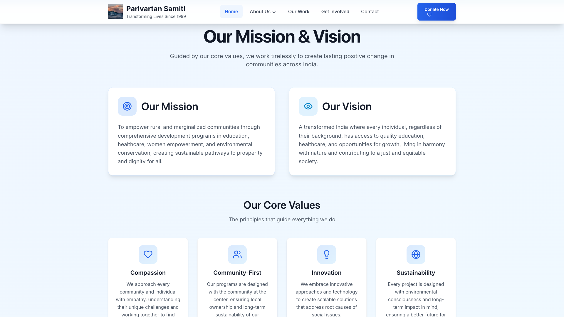 Parivartan Samiti - NGO website for rural development