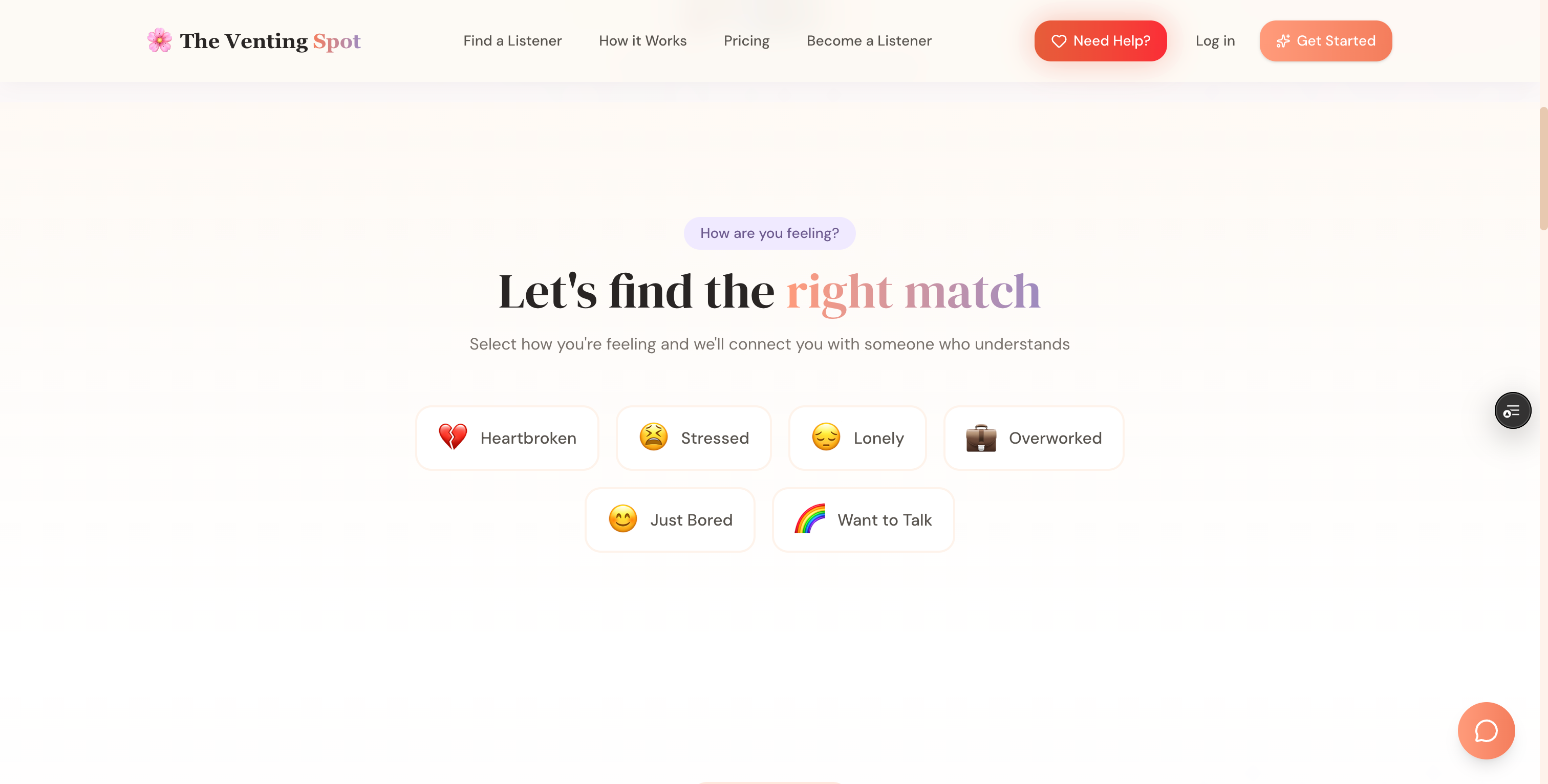Homepage with mood selection